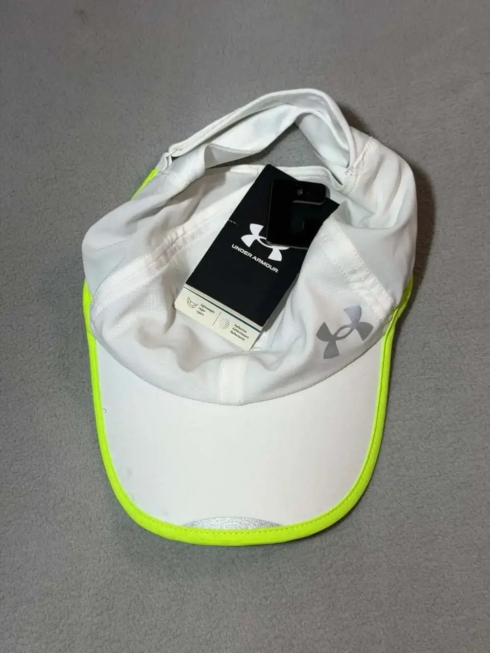 Under Armour Women's Launch Run Visor White Lime Surge Reflective NWT
